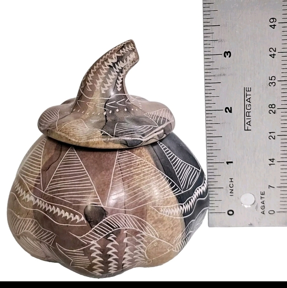 Rare Natural Soapstone Pumpkin Trinket Fall Harvest Thanksgiving Decor, Signed - Picture 5 of 8